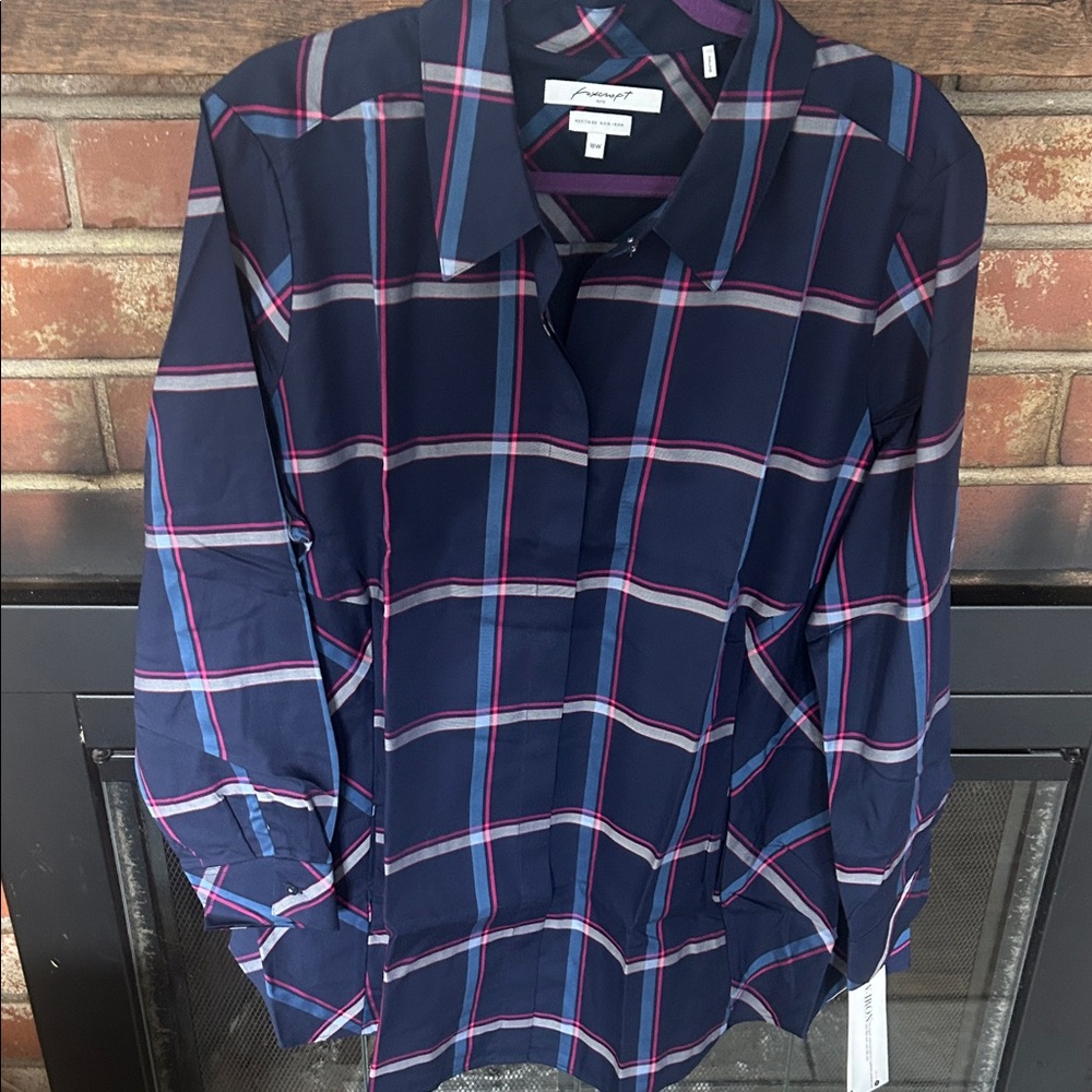 Foxcroft Navy and Pink Plaid women’s  Shirt